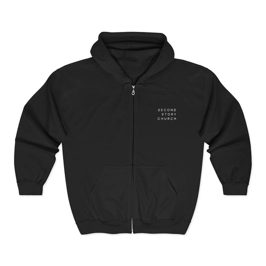 Second Story Church Zip Hoodie — “Church for People Who Have a Story”