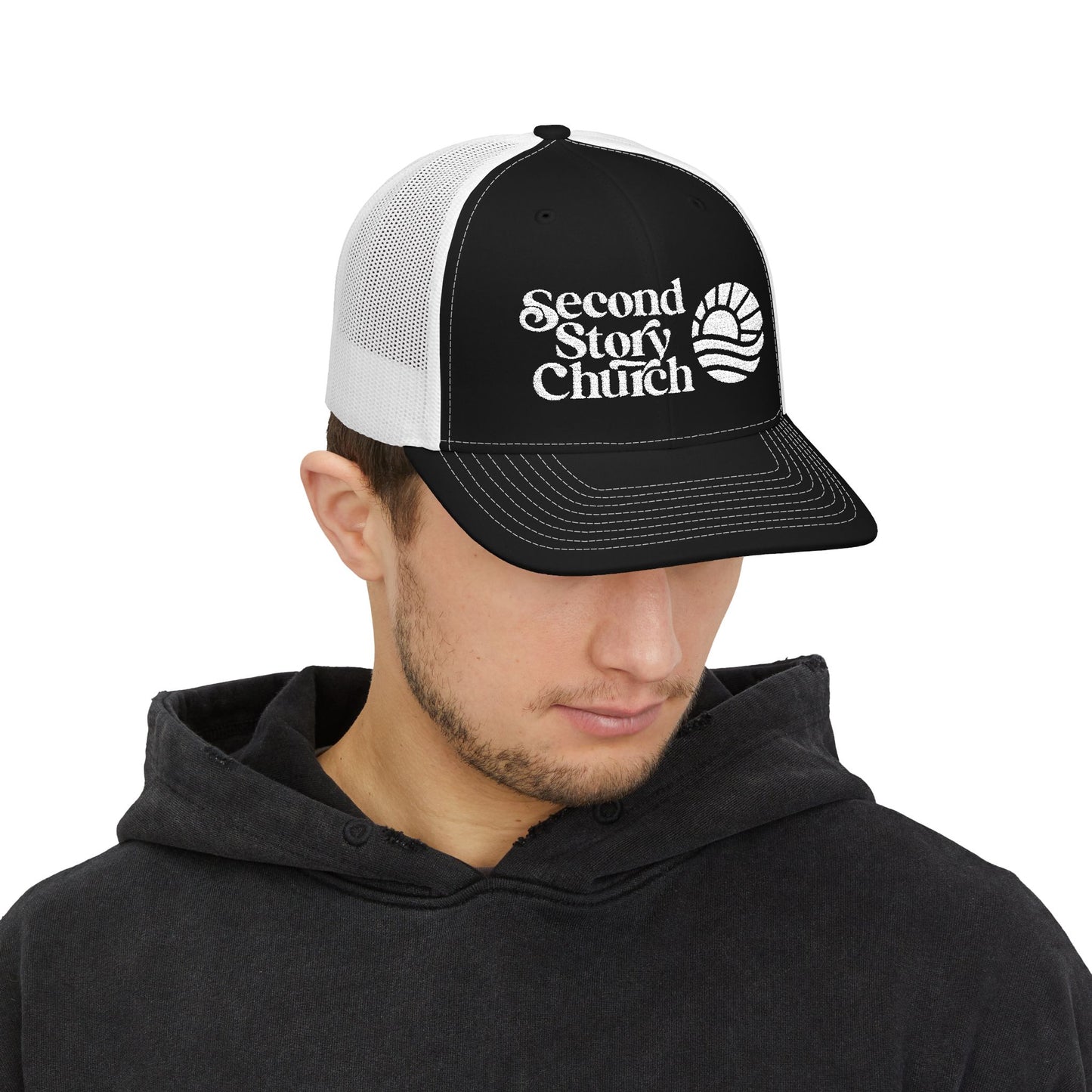 Second Story Church Embroidered Trucker Cap — Snapback Mesh Hat