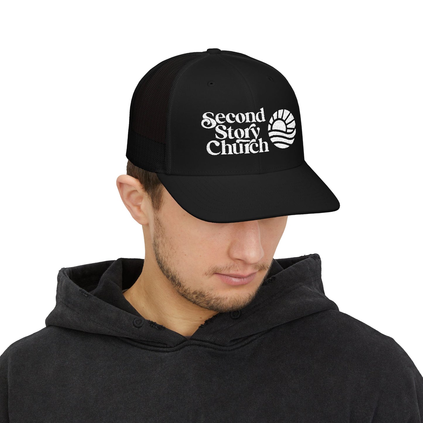 Second Story Church Embroidered Trucker Cap — Snapback Mesh Hat