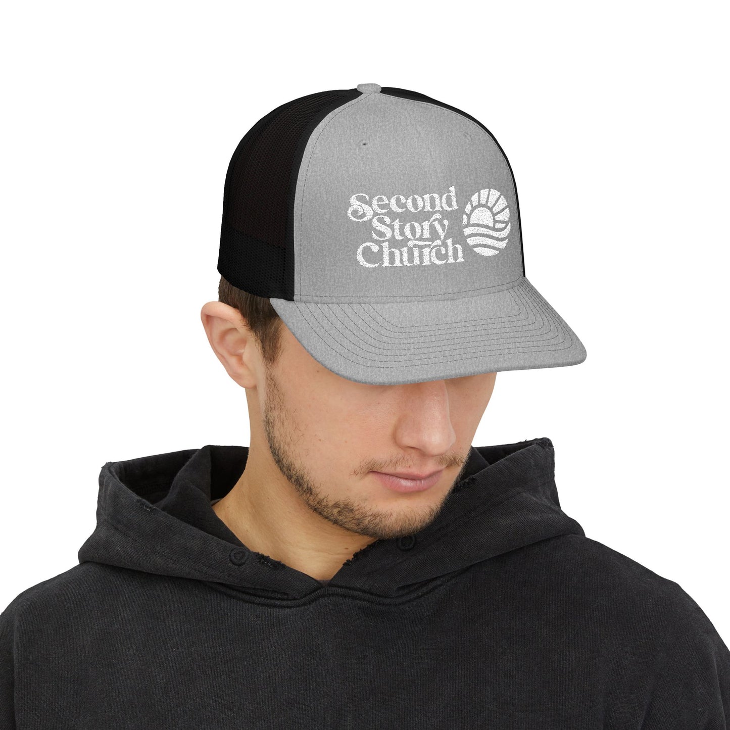 Second Story Church Embroidered Trucker Cap — Snapback Mesh Hat