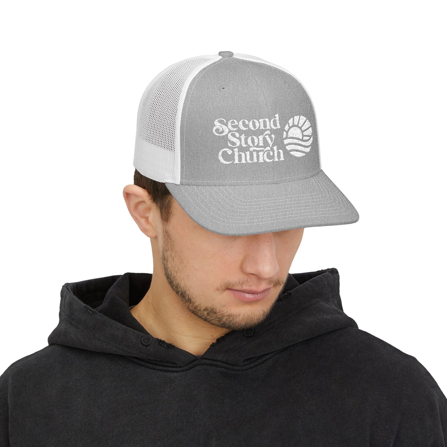 Second Story Church Embroidered Trucker Cap — Snapback Mesh Hat