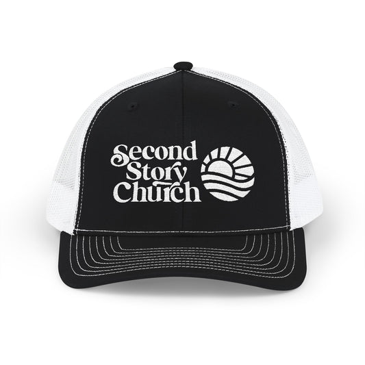 Second Story Church Embroidered Trucker Cap — Snapback Mesh Hat