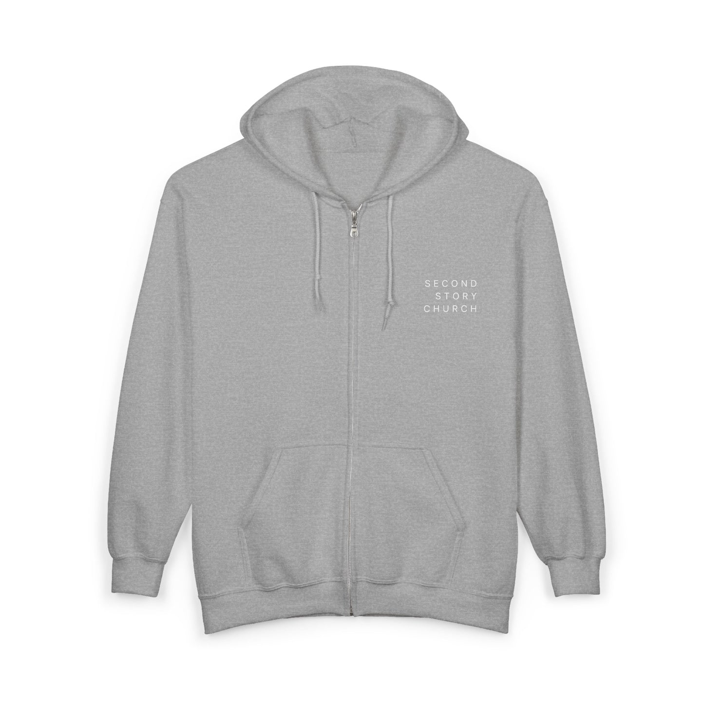Second Story Church Zip Hoodie — “Church for People Who Have a Story”