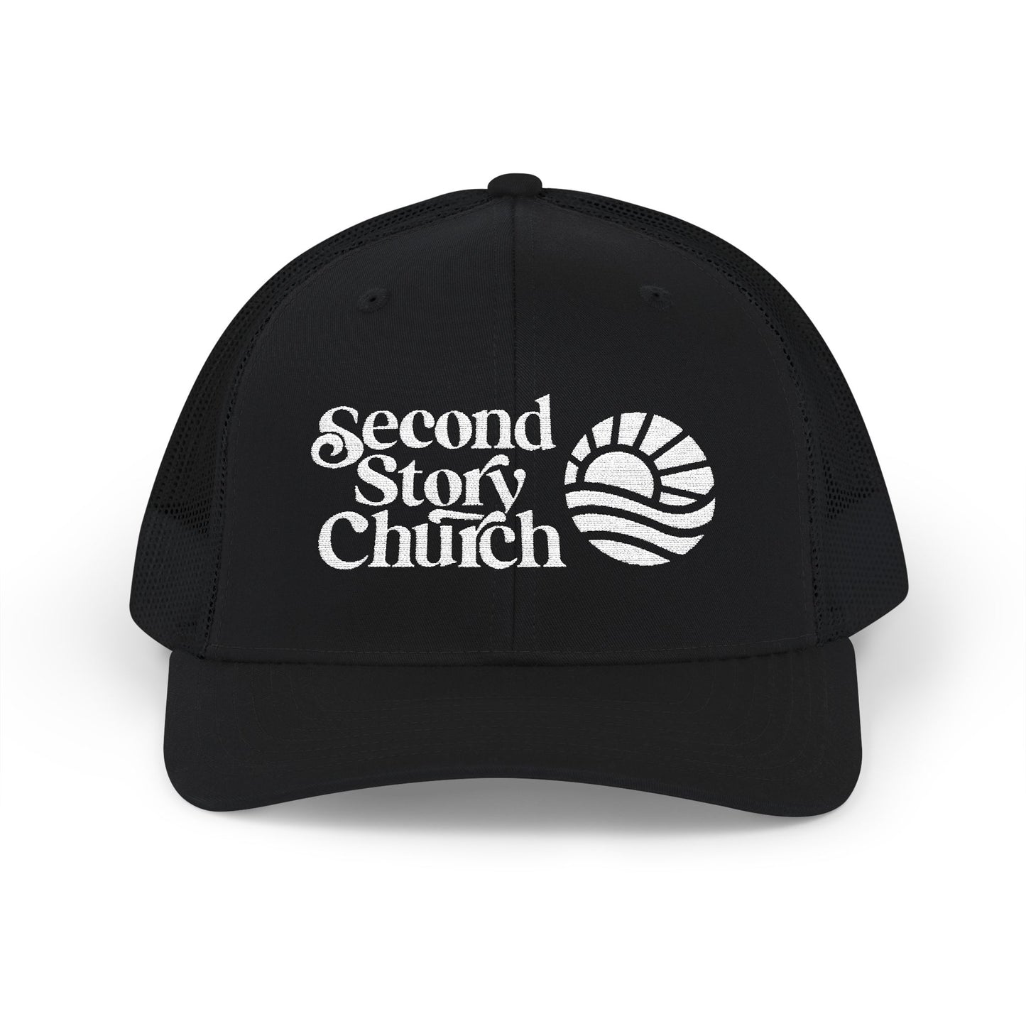 Second Story Church Embroidered Trucker Cap — Snapback Mesh Hat